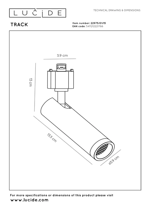 Lucide TRACK GRADO Foco de riel - Sistema de carril monofásico / Iluminación con rieles - 1xGU10(MR11) - Hierro gris (Extensión) - técnico